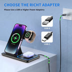 3-in-1 Foldable Wireless Charging Station 30W for iPhone 17 16 15 14 13 12 Pro Max iWatch 11 Airpods Pro Fast Charger Stand Dock