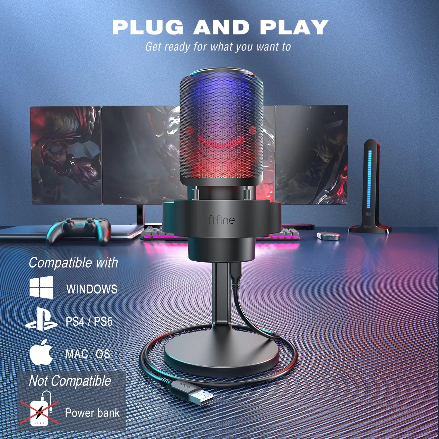 Microfone USB FIFINE A8 com Mute Tátil, Saída de Áudio e RGB, Pro Studio