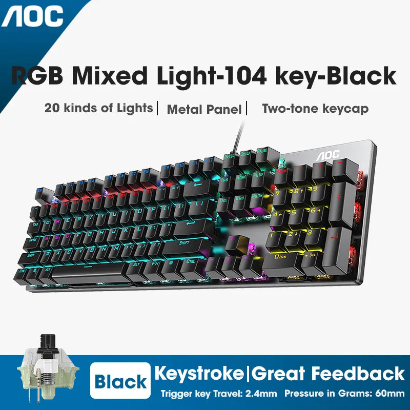 GK410 104 Full Keys Hot Swap Metal Panel Mechanical Keyboard RGB Light Green Black Tea Redaxis Non-Impact Gaming Computer Keyboard