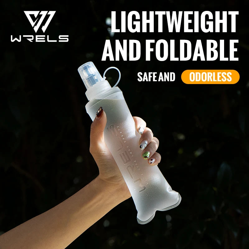 WRELS 250ml 500ml Soft Flask Folding Collapsible Water Bottle TPU BPA Free Outdoor Sport Portable Water Bag Running Camping