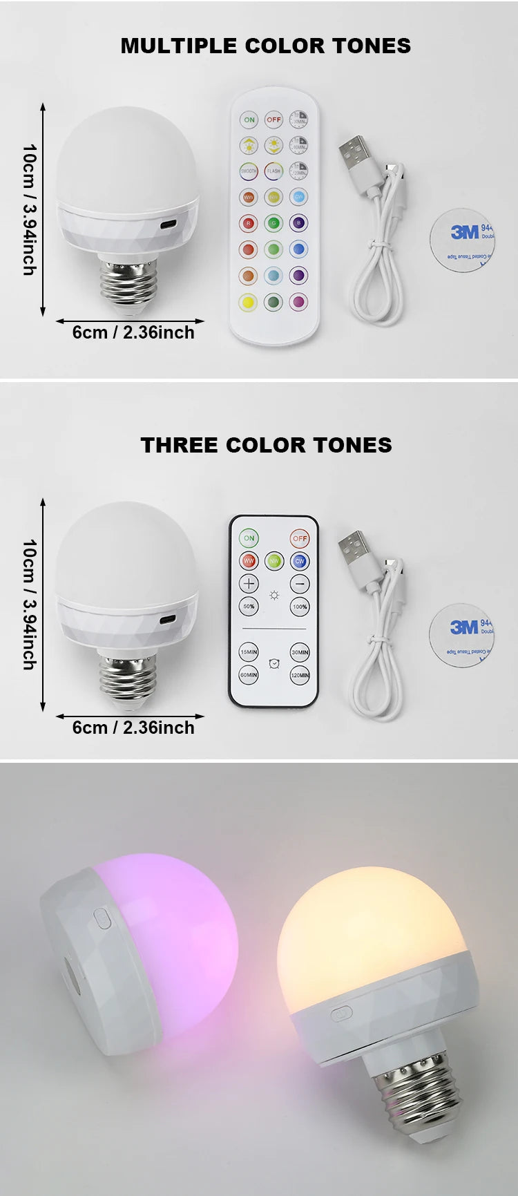 Lâmpada LED RGB USB 5V com Controlo Remoto e Intensidade Ajustável