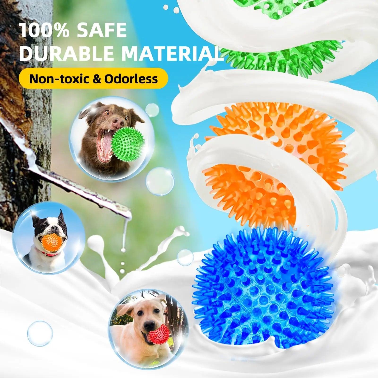 Conjunto 3/6 Bolas Squeaky para Cães – Brinquedos Flutuantes de Limpeza Dentária
