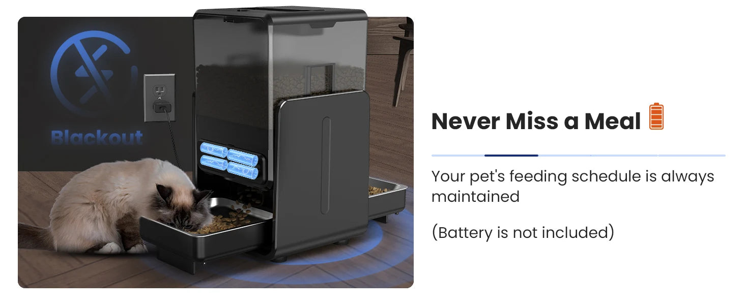 5L Automatic Cat Kibble Dispenser 2 Bowls Smart Voice Recorder Pluggable Control Panel Auto Cat Food Dispenser For Pet Dry Food