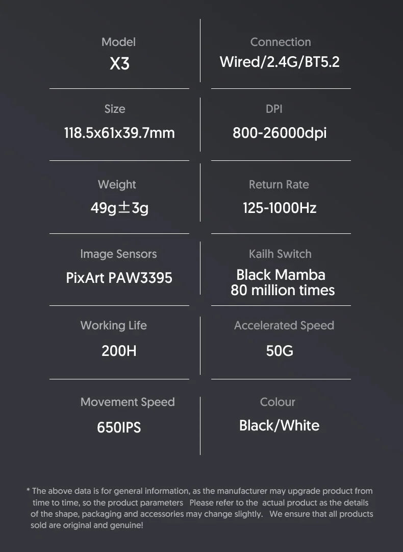 Attack Shark X3 Ultra Light Wireless Gaming Mouse Tri Mode 2.4G/Bluetooth/USB-C 26000DPI PAW3395 Sensor 49g Lightweight