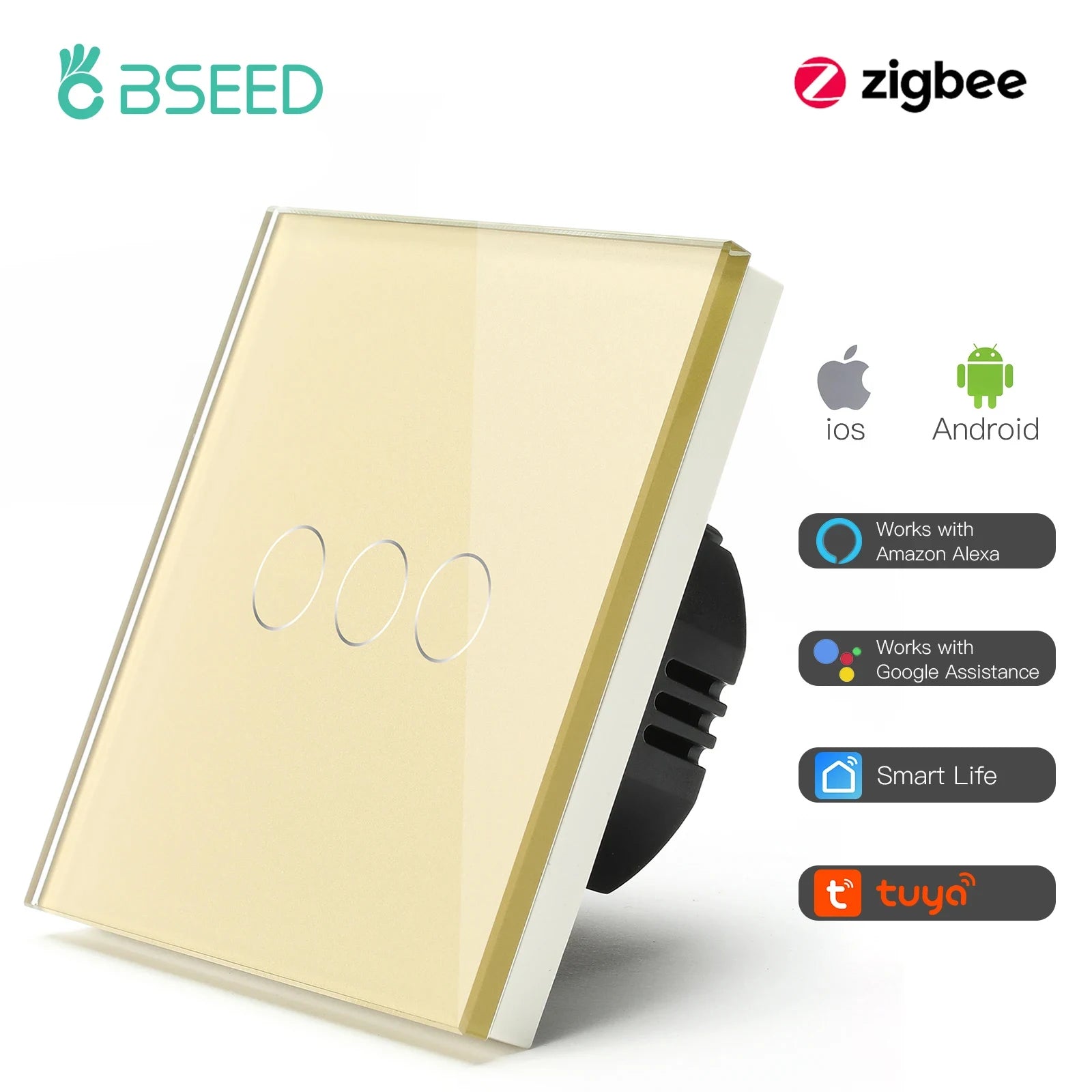 BSEED Zigbee Touch Switch — 1/2/3 Gang Smart Tuya Sem Neutro