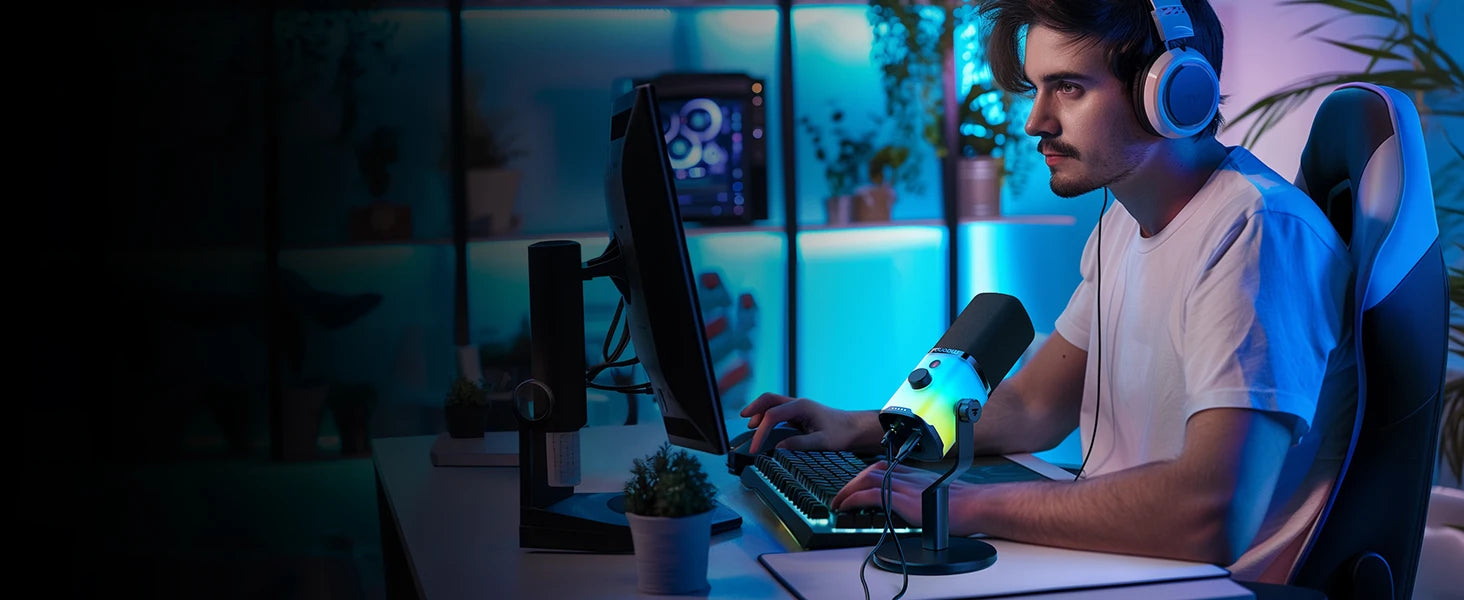 MAONO PD100X — Microfone Dinâmico USB/XLR com Noise Reduction, Mute e RGB