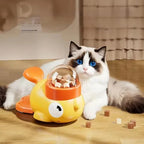 1 Pcs Little Yellow Duck Pet Feeder Interactive Training Device For Cats And Dogs Food Dispensing By Pressing Automatic Feeder