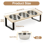 Elevated Cat Bowls Feeder 15° Tilted Raised Feeding & Watering Supplies Pet 3 Stainless Steel Bowls with Stand for Kittens
