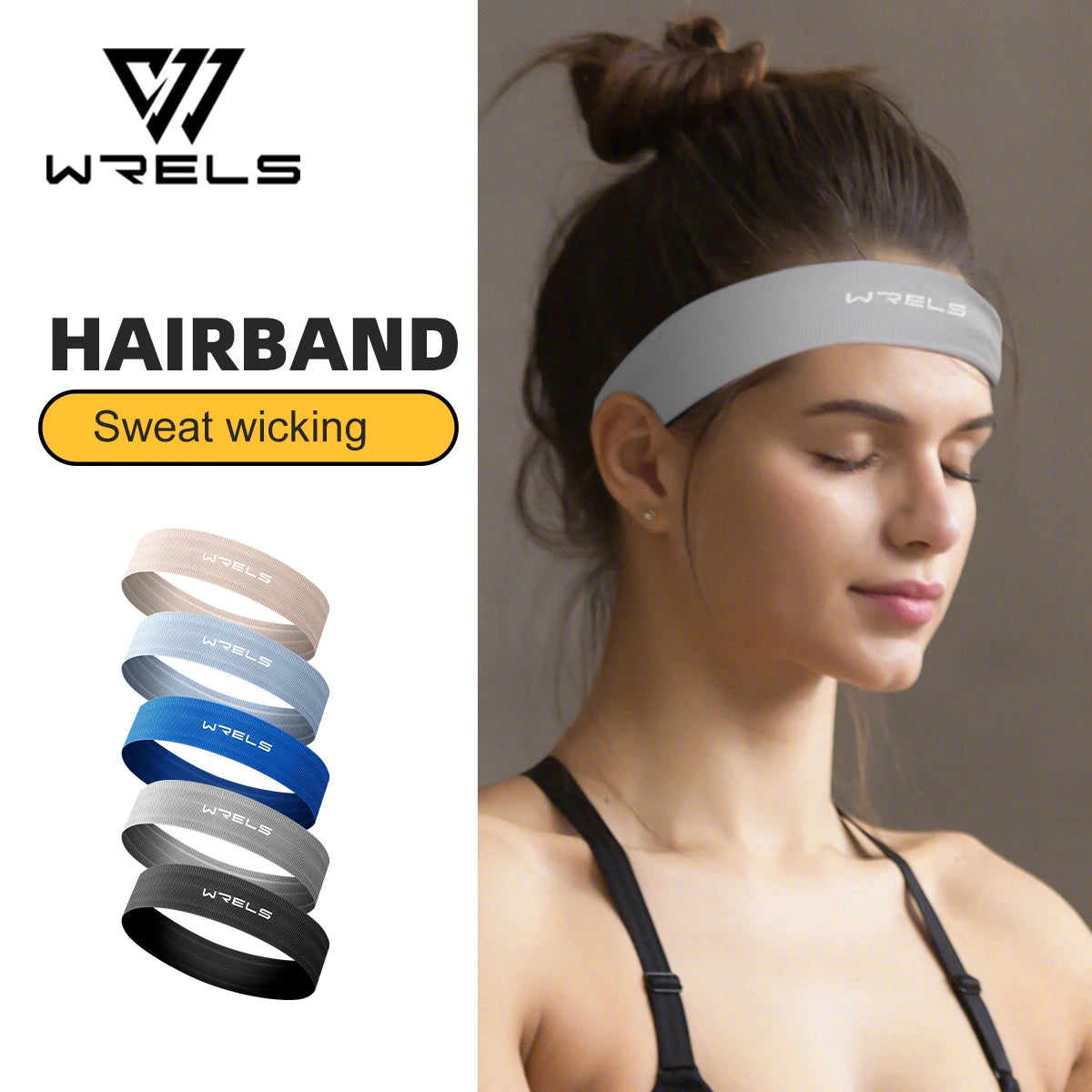 WRELS Sports Sweatband Breathable Sweat Absorbent Headband Elastic Sweat Hair Band Soft Outdoor Sport Yoga Gym Fitness Headband