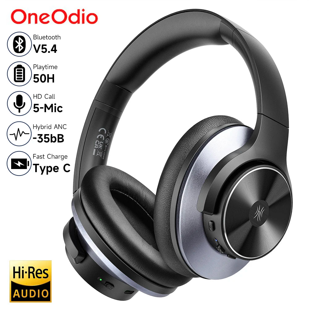 Oneodio A10 Bluetooth 5.4 Headphones Hybrid Active Noise Canceling With Hi-Res Audio Over Ear Wireless Headset ANC With 5-Mic
