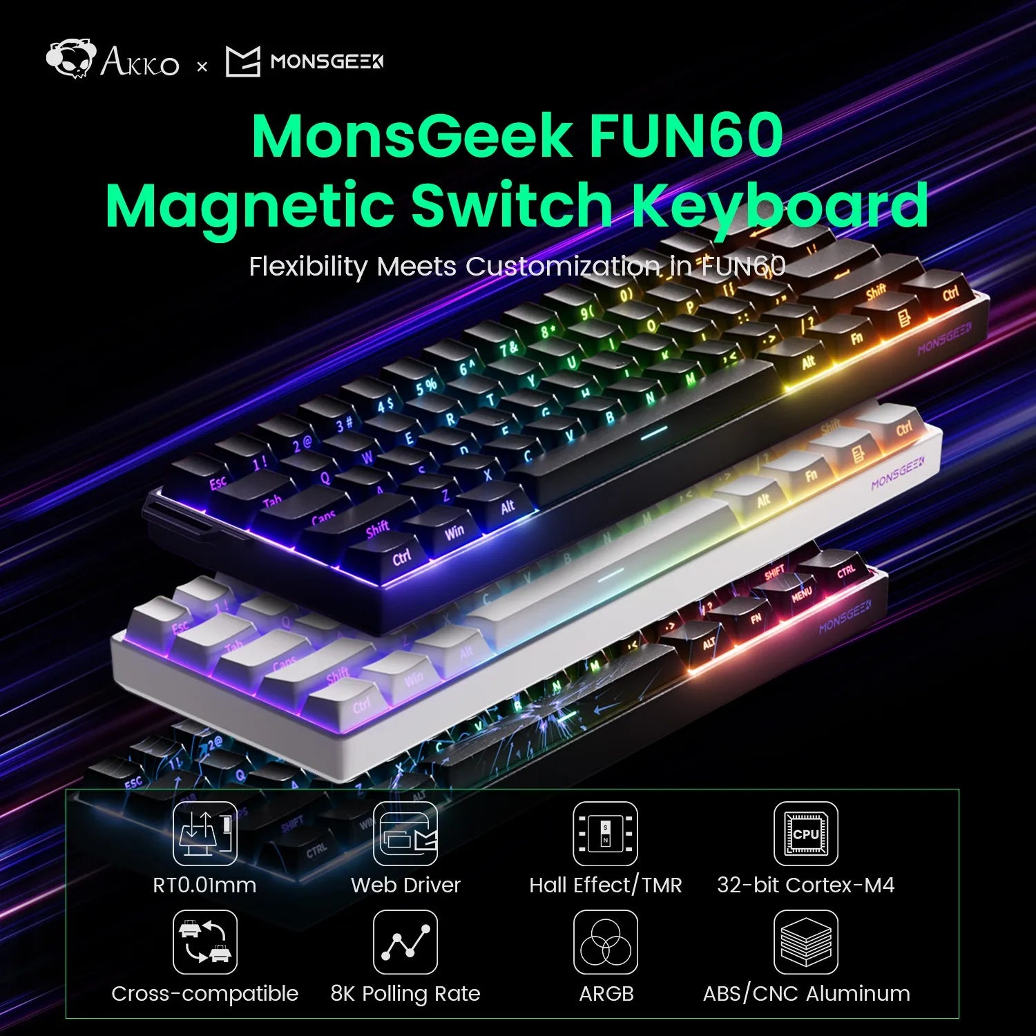 Akko MonsGeek FUN60 Magnetic Switch 60% Magnetic Switch Gaming Keyboards Rapid Trigger 0.01mm 8K ARGB HE/TMR Custom Keyboard