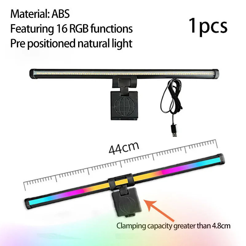 RGB LED Monitor Light Bar Stepless Dimmable Hanging Bar for Work And Gaming - Atmosphere Lamp for Screen Lighting Game Learning