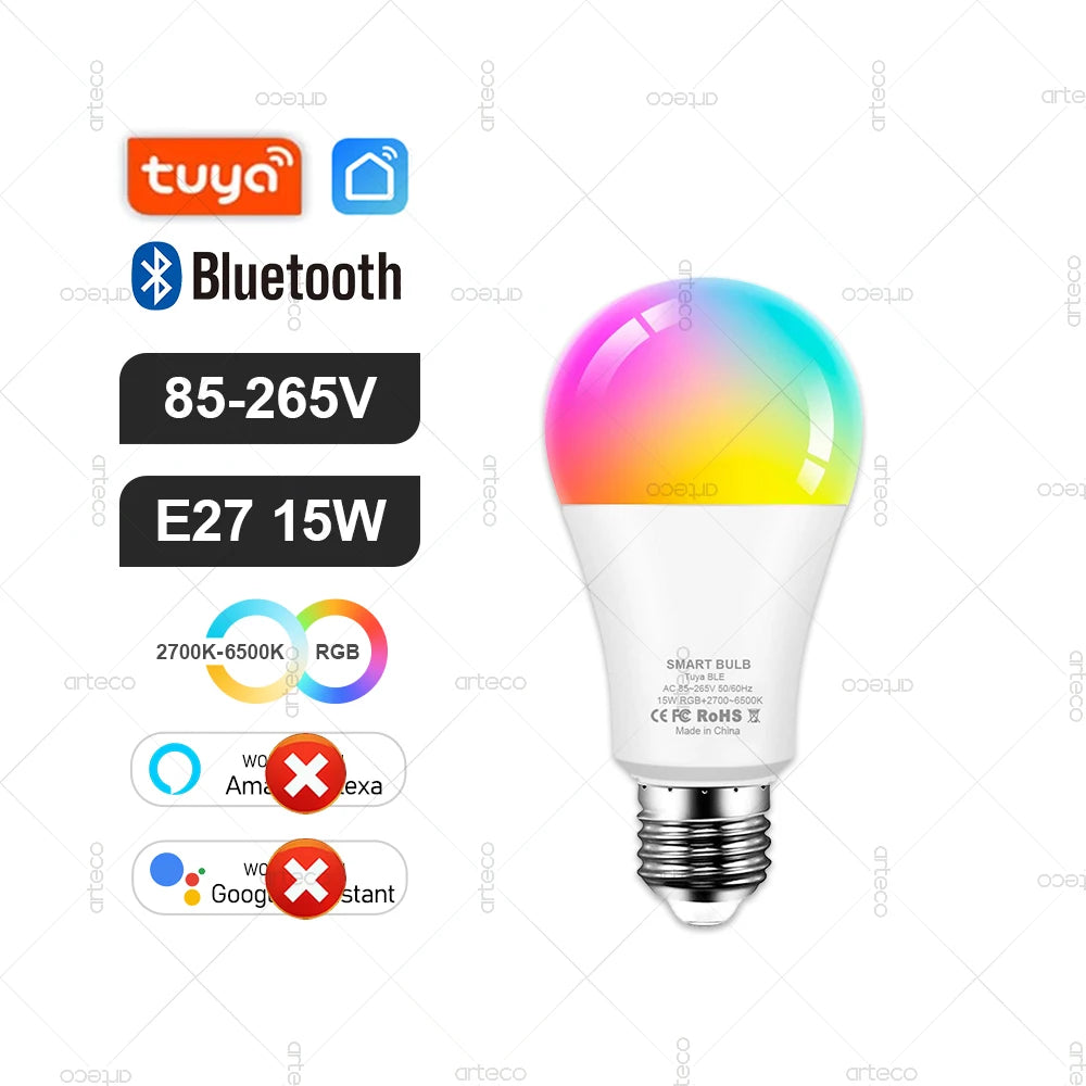 Tuya Smart Bulb Zigbee/WiFi/Bluetooth — E27/E14/GU10 RGBCW Regulável Alexa
