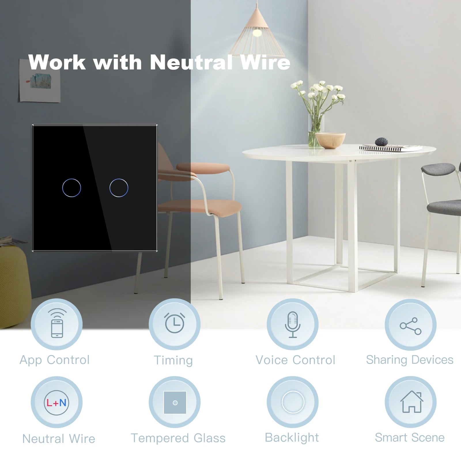 BSEED WiFi Touch Switch — 1/2/3 Gang Smart Tuya com USB‑C