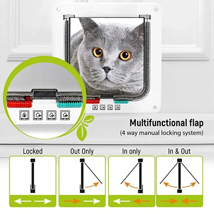 Weather Proof Cat Door 4 Way Locking for Cat up to 20 lbs for Interior Doors, Cabinet, Garage Doors 4 Sizes Pet Door