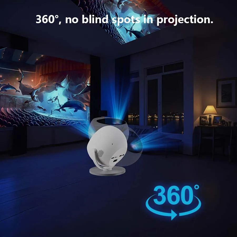 Portable small 4K projector, Android WiFi6 BT5.0 Auto Keystone 360° Rotation Beamer, Portable Outdoor Video Projector