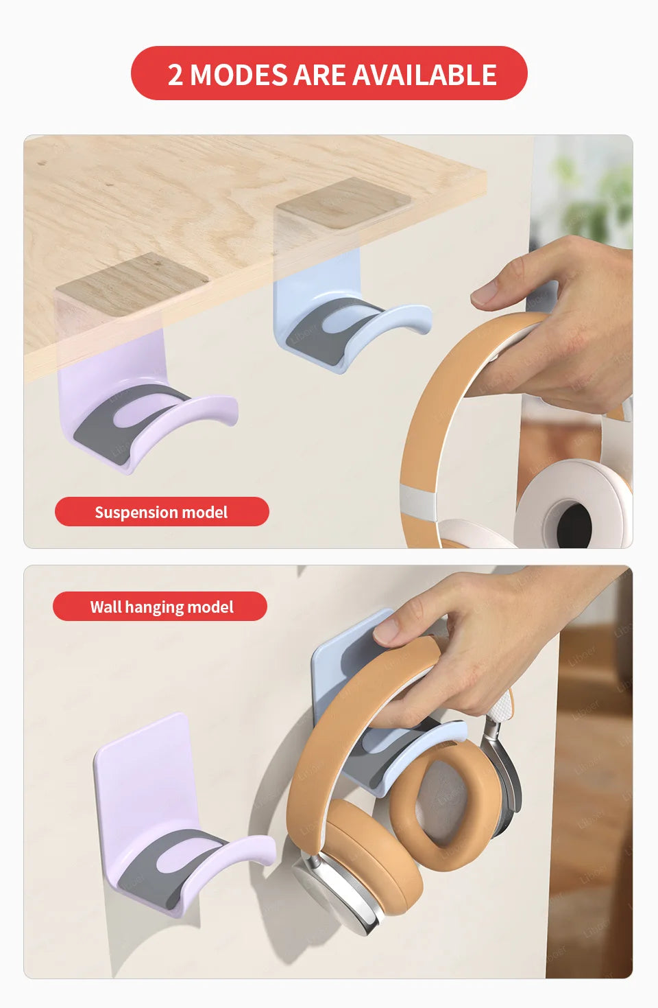 Suporte de Headphones para Debaixo da Secretária — Gancho Multicor Universal