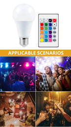 1-10PCS Smart RGBW LED Bulb Spotlight E27 E14 B22 GU10 6W 10W with infrared remote control suitable for colorful home lighting.