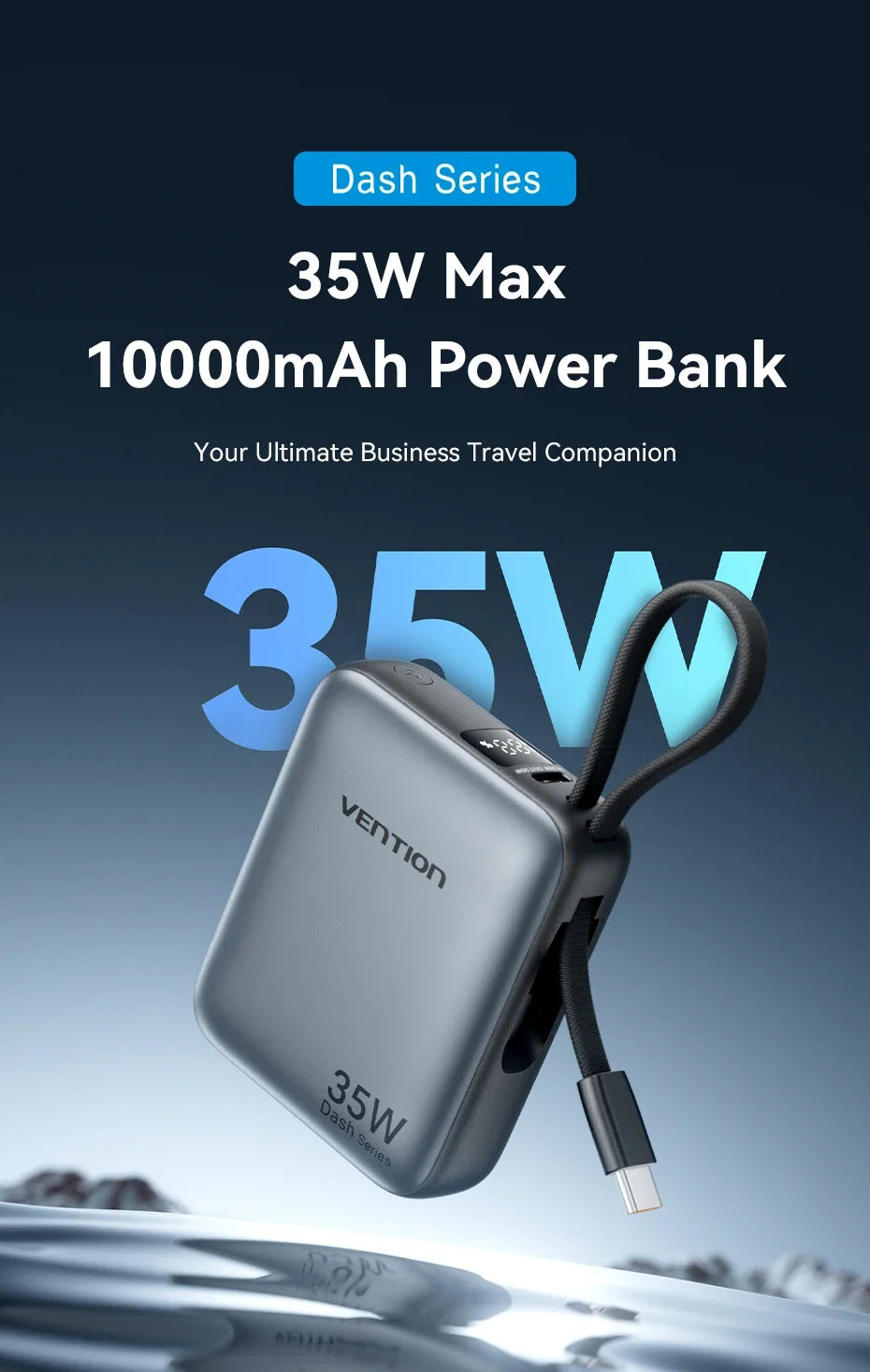 Vention 10000mAh Power Bank — 35W Fast Charge Mini USB‑C 3C