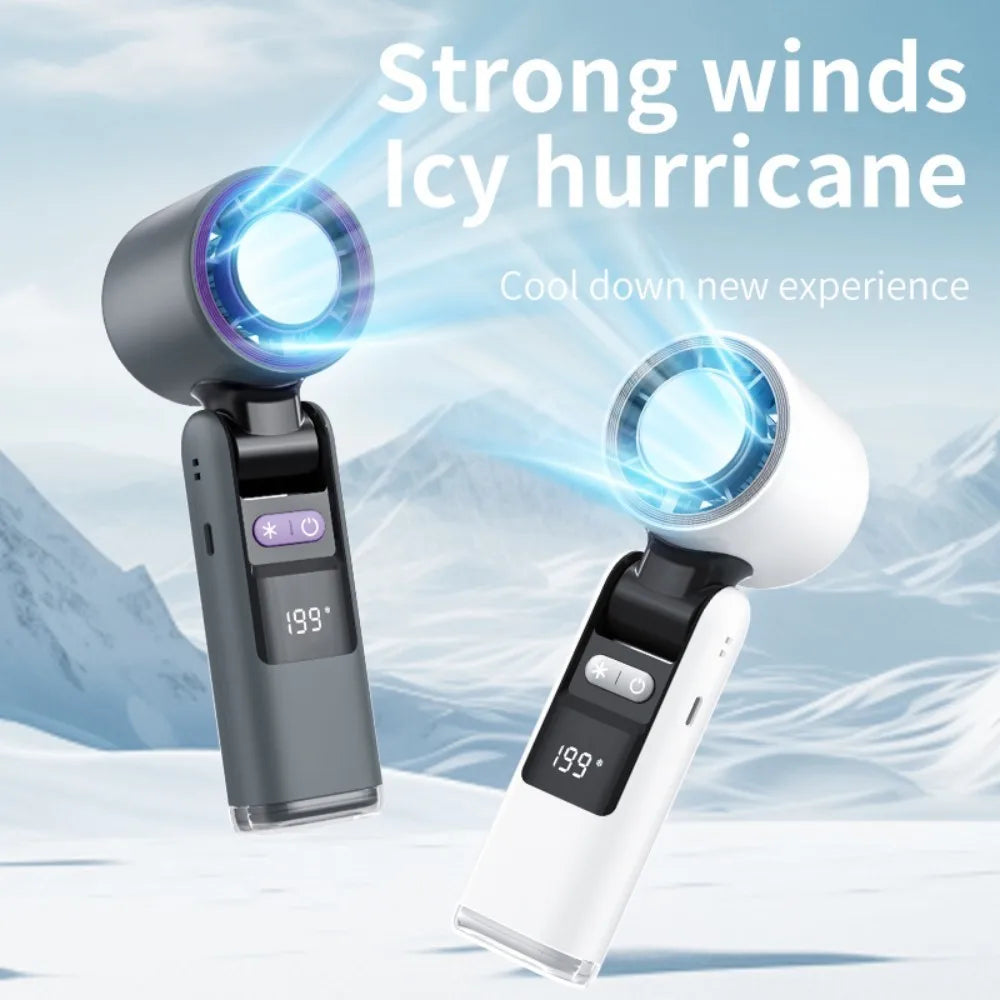 Outdoor Handheld Cold Compress Fan 3600mAh Quite High-speed Cold Air USB Rechargeable Mini Turbo Fan with Lanyard Portable Fan