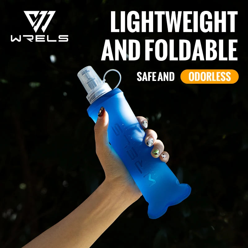 WRELS Folding Collapsible Water Bottle Running Water Bottle Soft Flask TPU BPA-Free Camping Hiking Travel Folding Water Bottle