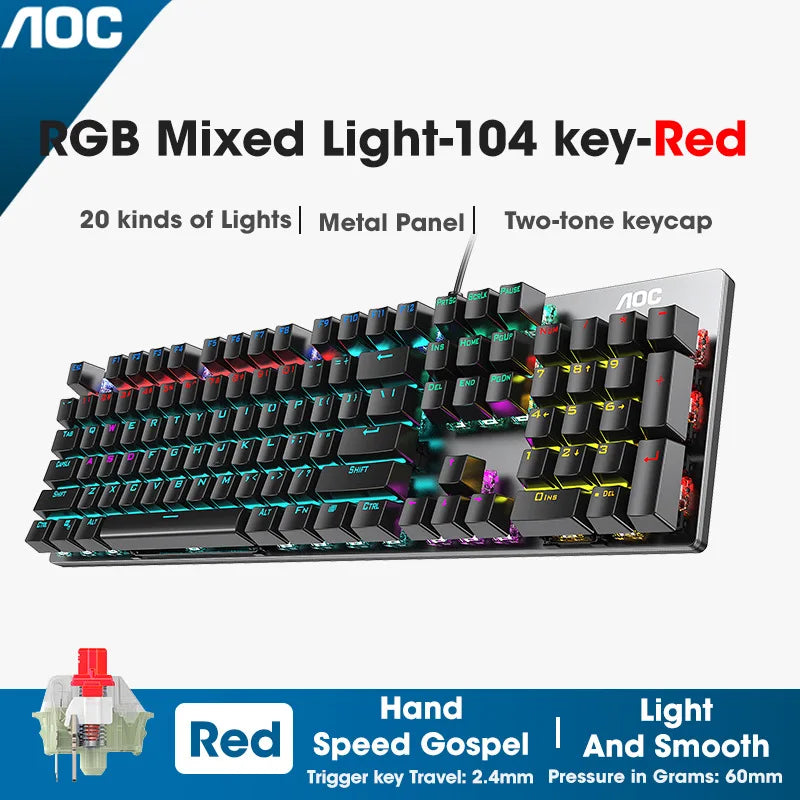 GK410 104 Full Keys Hot Swap Metal Panel Mechanical Keyboard RGB Light Green Black Tea Redaxis Non-Impact Gaming Computer Keyboard