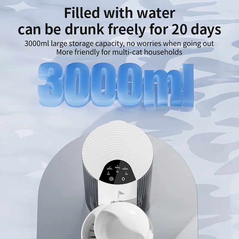 3000ML Pouring Cat Water Dispenser Smart Tilt Design Pet Water Fountain Separate Clean & Dirty Water For Cats and Small Dogs