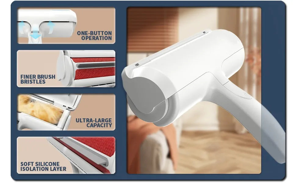 Pet Hair Remover Roller - Dog & Cat Fur Remover with self-cleaning base - Efficient pet hair removal tool - Perfect for furnishings