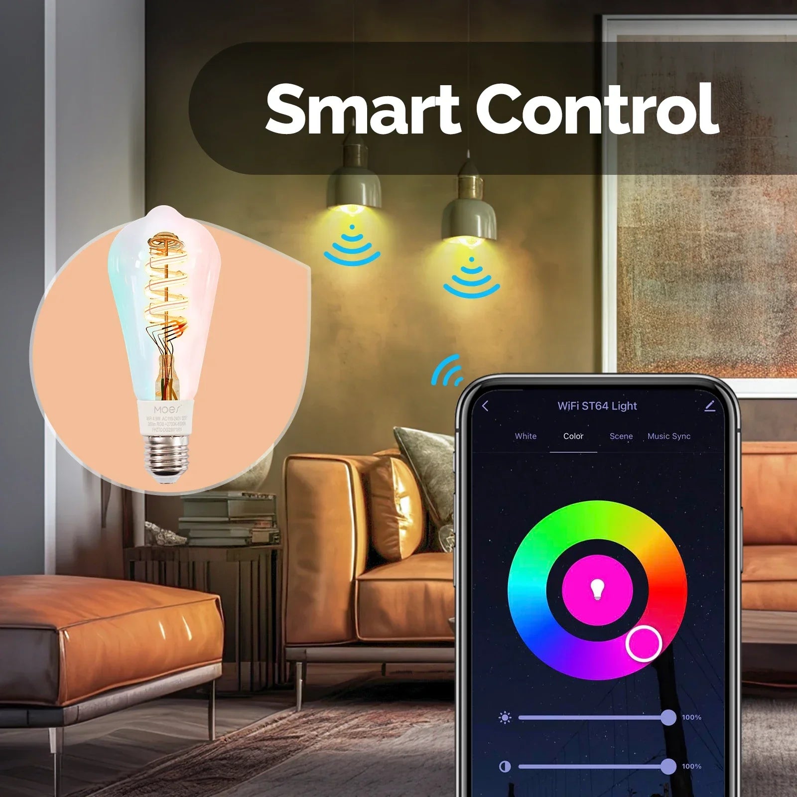 MOES Tuya ST64 Smart Bulb — LED RGB 2700–6500K WiFi Alexa