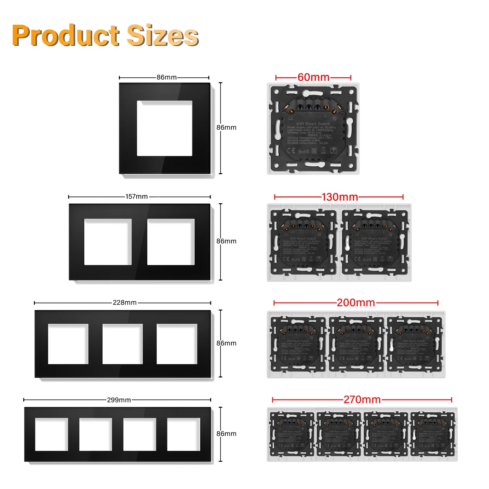 BSEED WiFi Smart Switch Parts — Dimmer, Cortina, Tomadas EU e USB‑C