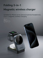 Foldable 3 In 1 Magnetic Wireless Charger Stand For Magsafe iPhone 15 14 13 12 Apple Watch 2-8 Airpods Pro Fast Charging Station