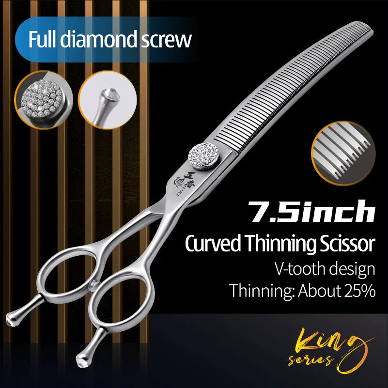 Fenice 7.0/7.5 inch Professional Dog Grooming Shears Curved Thinning Scissors for Dog Face Body Cutiing JP 440C High Quality
