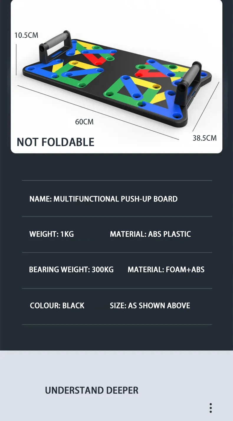 Placa de Push-Up Dobrável com Pegas — Treino de Peito, Abdómen, Braços e Costas