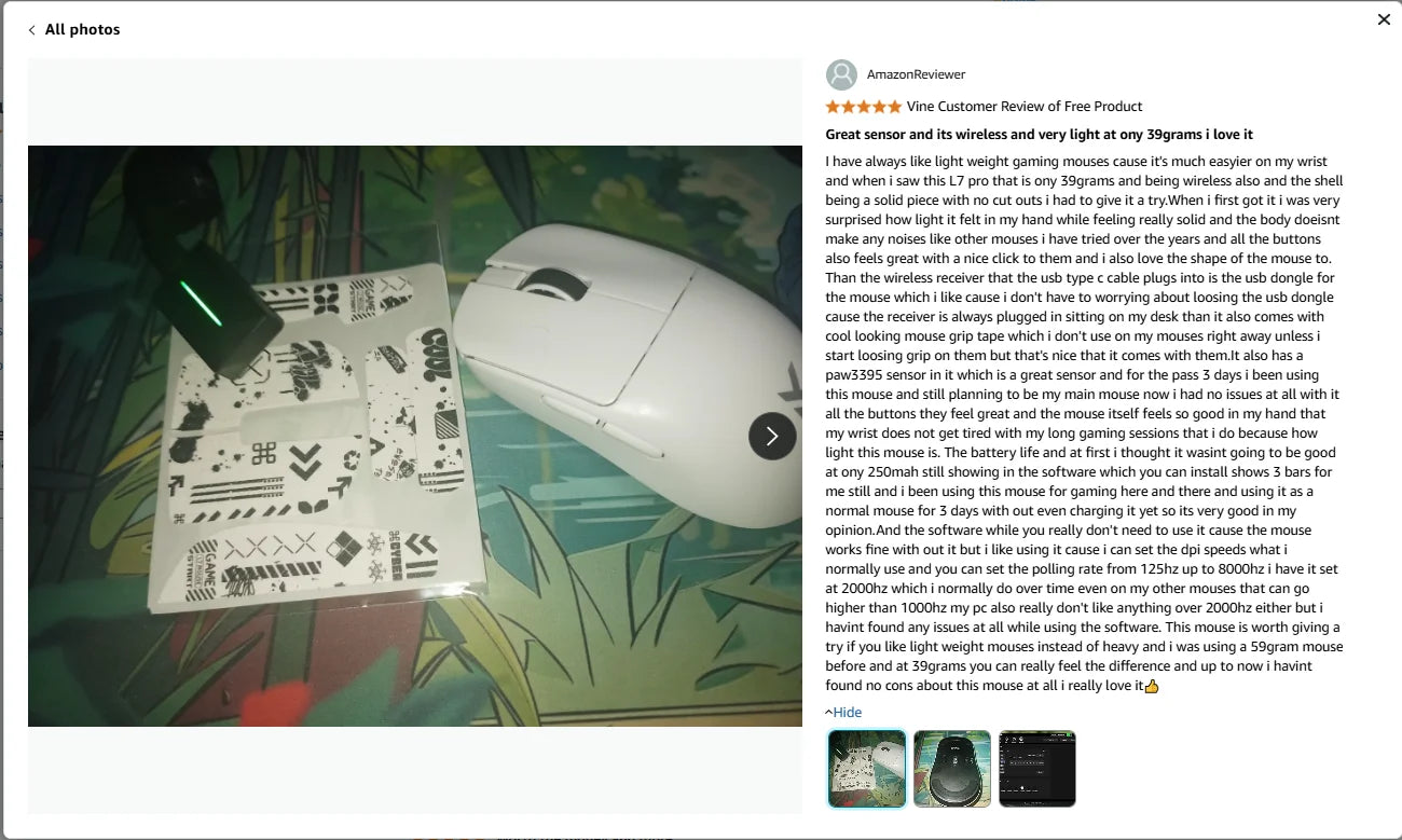 Rato MCHOSE L7 — PAW3395, 26K DPI, 39 g, Tri‑Mode, Dual 8K