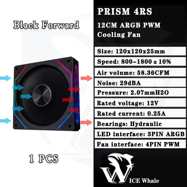 LDPCSJ Prism 4RS 120mm ARGB PC Case Fan with Infinity Mirror Design, 4-PIN PWM Motherboard Synchronization CPU Cooler Fan