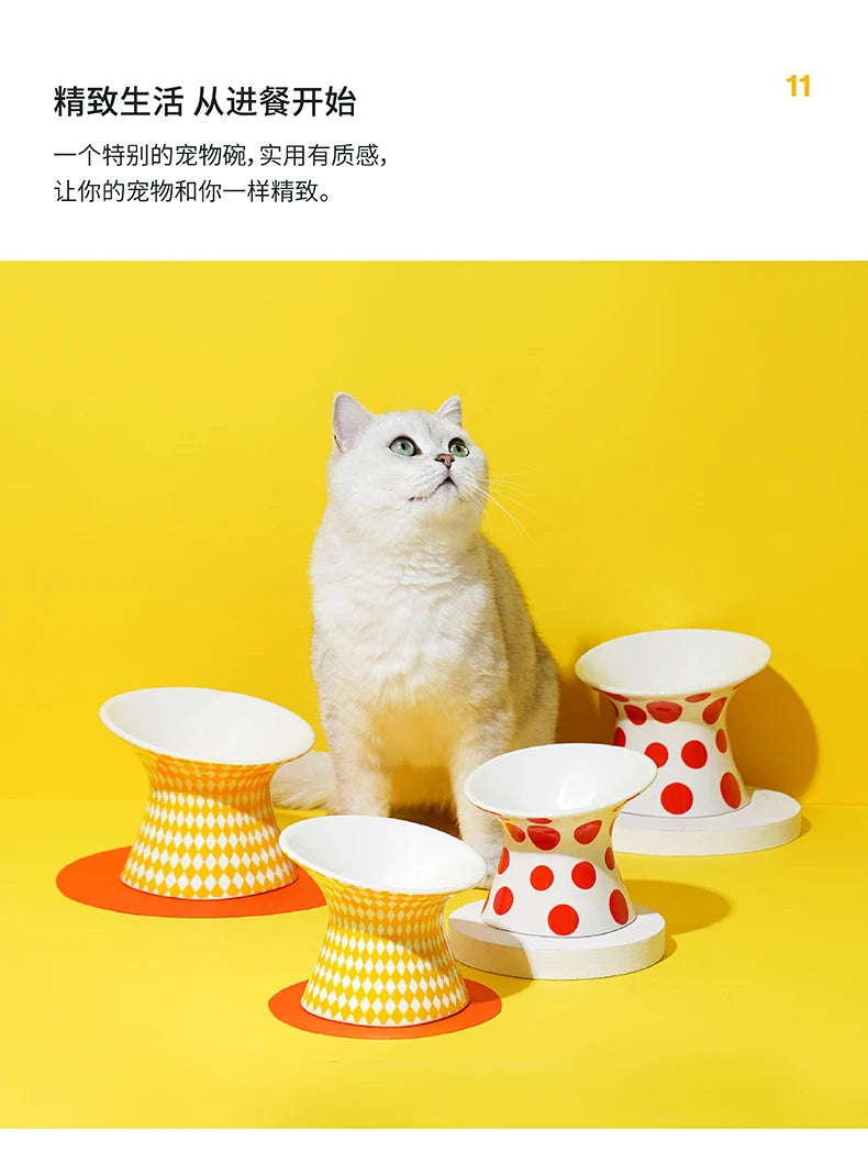 Ceramic Cat and Dog Bowls, Anti-Tip Pet Food Dishes Elevated base design protects cats' necks, suitable for small dogs and cats