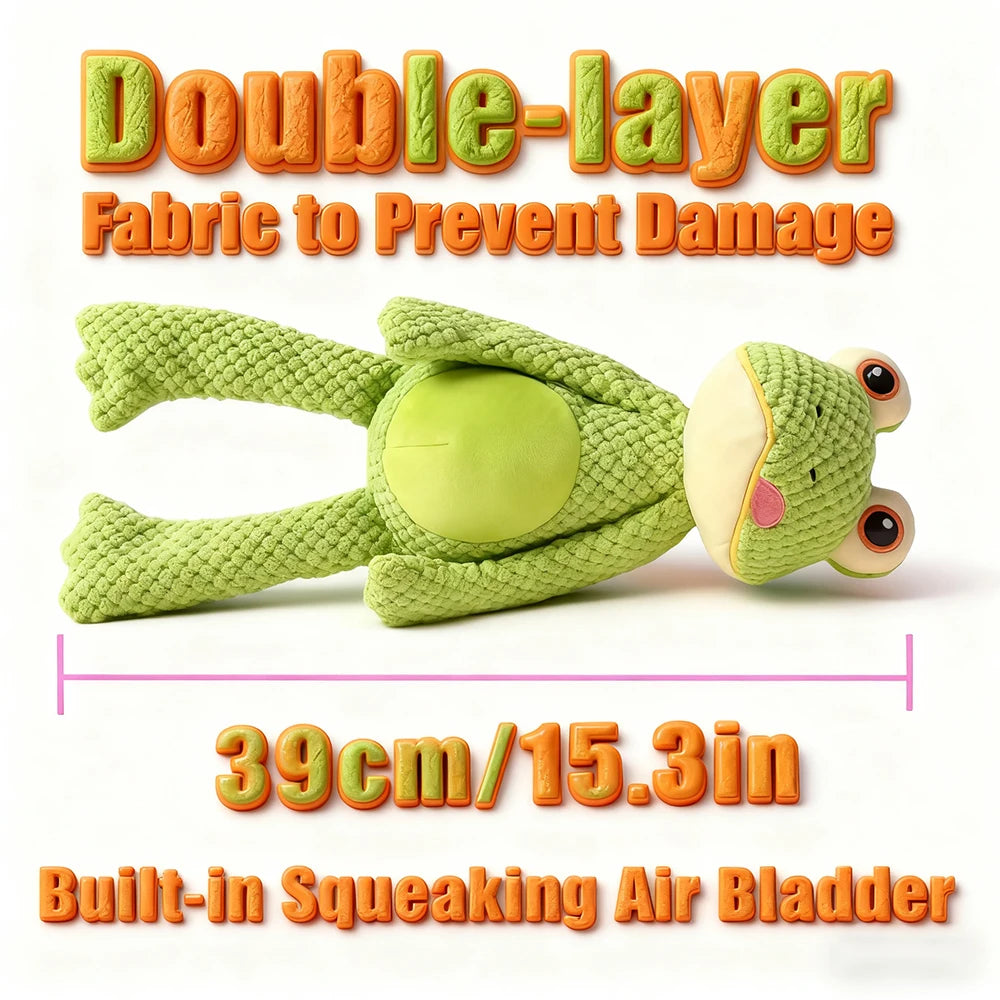 Pet Bite-Resistant Plush Interactive Toy with Sound, Cartoon Frog Design, Suitable for Large, Medium, and Small Pets Such as Cats and Dogs, Double-Layer Fabric, Built-In Airbag