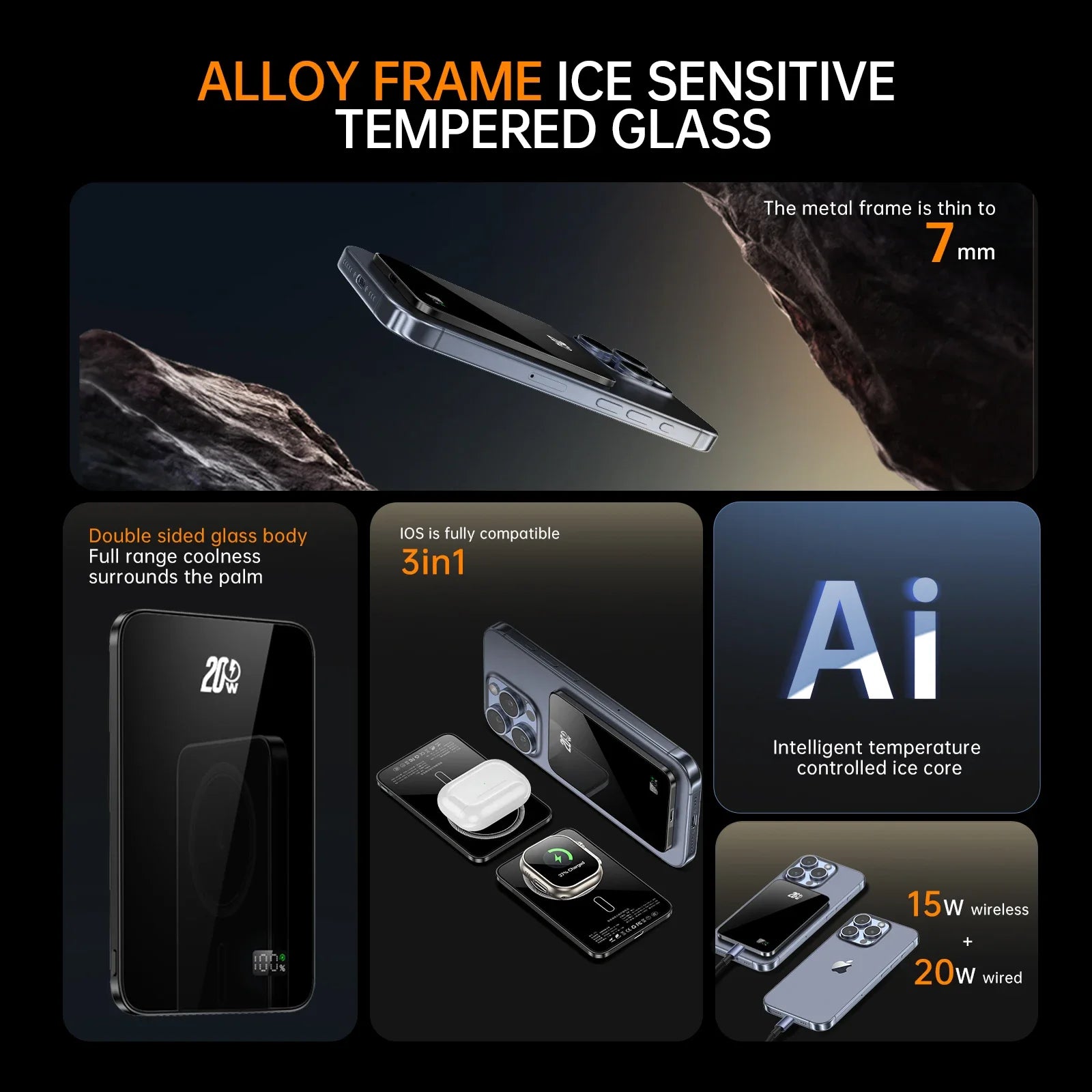 10000mAh 20W Wireless Magnetic Power Bank Portable Battery Charger for MagSafe iPhone 16, 15, 14, 13, and Samsung iWatch