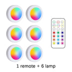 RGB LED Under Cabinet Lights with Remote Control Battery Powered Wireless Dimmable Night Lamp LED Lights for Home Wardrobe Light