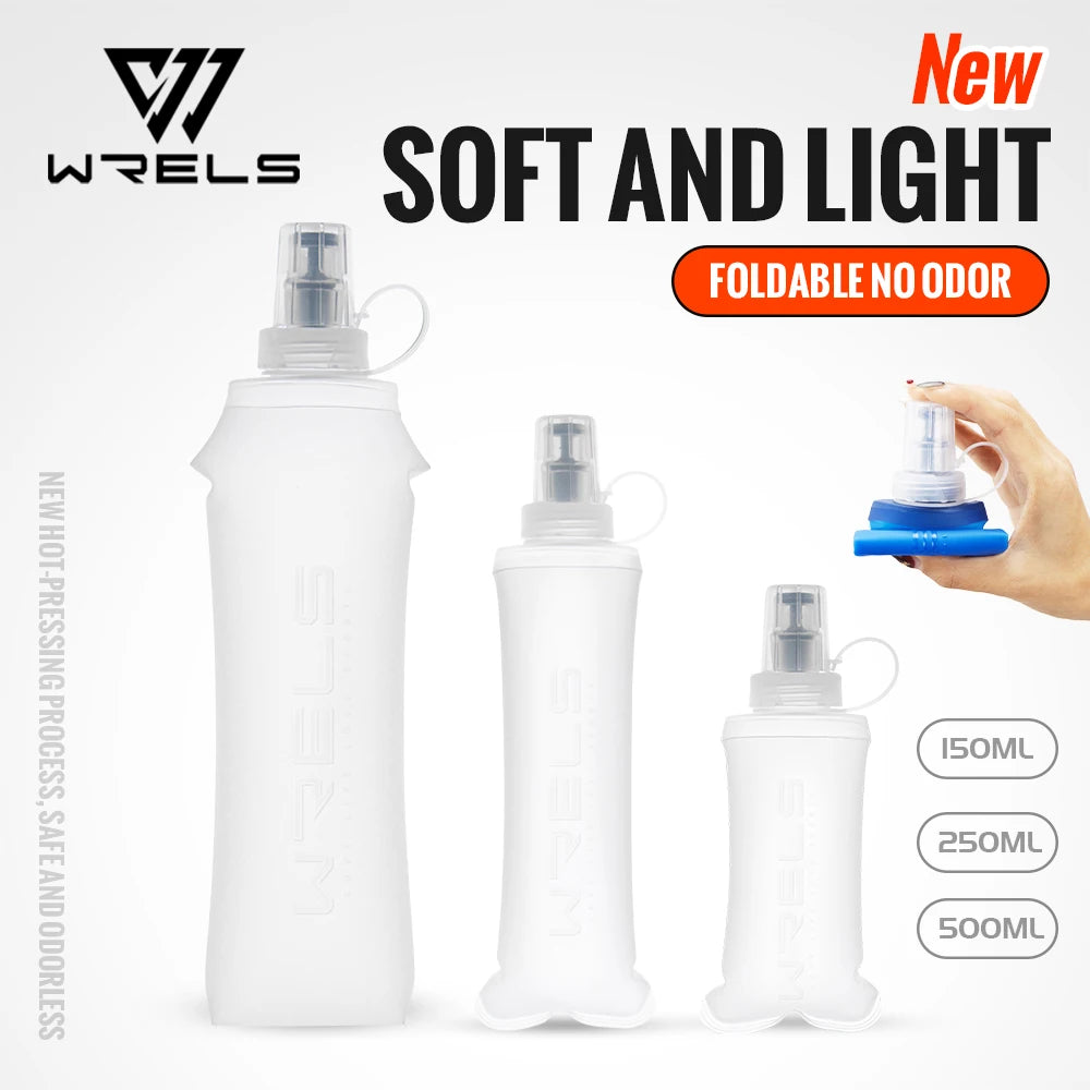 WRELS Folding Collapsible Water Bottle Running Water Bottle Soft Flask TPU BPA-Free Camping Hiking Travel Folding Water Bottle