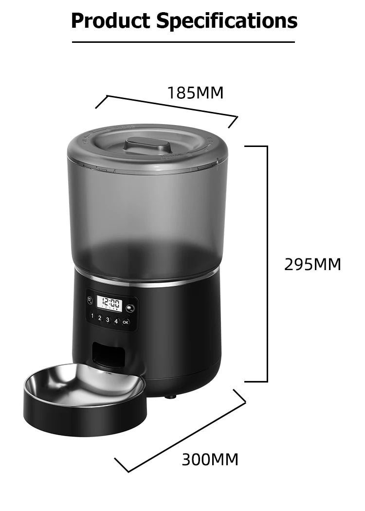 4L Automatic Pet Feeder Cat Food Dispenser Timed and Quantitative Insect and Moisture Resistant Feeding Machine No Food Jamming