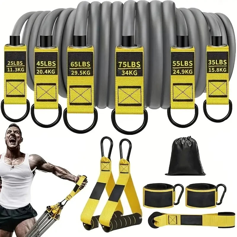 Resistance band with handle: used for muscle training, strength building, body shaping, yoga, home fitness equipment - natural.