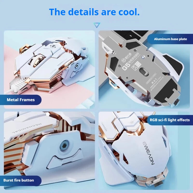 EWEADN G5 USB Wired Gaming Mouse Silent or audible optional, Buttons Macro Function Keys, for desktop, laptop, computer, school