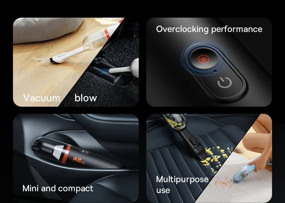 Aspirador Portátil Baseus 6000Pa 2‑em‑1 para Carro, Casa e Escritório