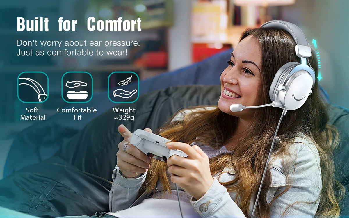 FIFINE H9W — Headset Gaming 7.1 USB/3.5 mm com Mic Over‑Ear para PC/PS5