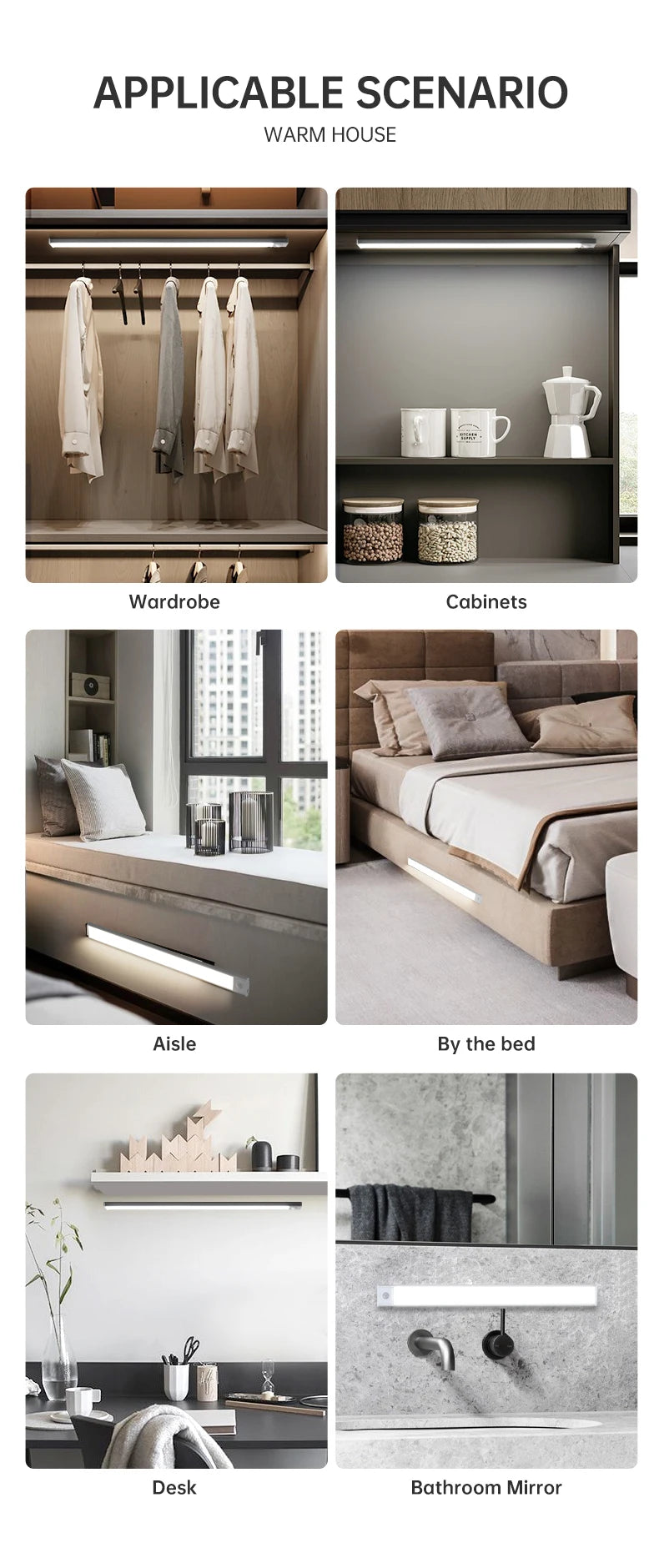 LED Motion Sensor Light Night Light Wireless USB Under Cabinet Light For Kitchen Cabinet Bedroom Wardrobe Sensor Indoor Lighting