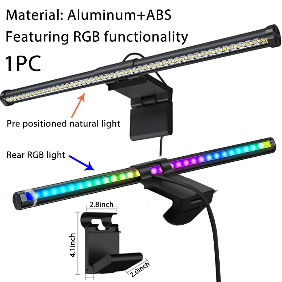 RGB LED Monitor Light Bar Stepless Dimmable Hanging Bar for Work And Gaming - Atmosphere Lamp for Screen Lighting Game Learning