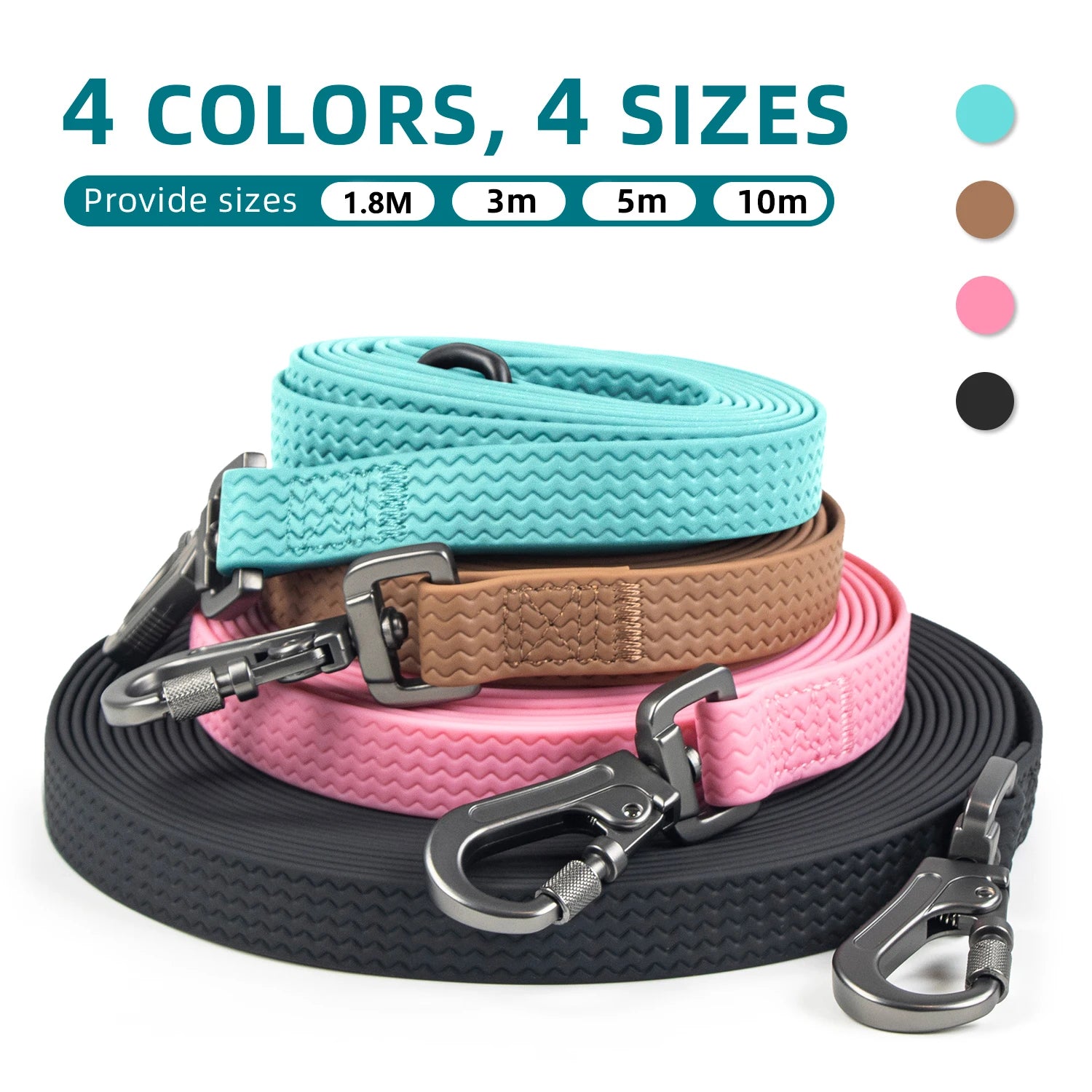 1.8M 3M 5M 10M PVC Dog Leash - Large, Medium, Non-slip, Waterproof and Easy to Clean, Long, Strong Dog Training Leash