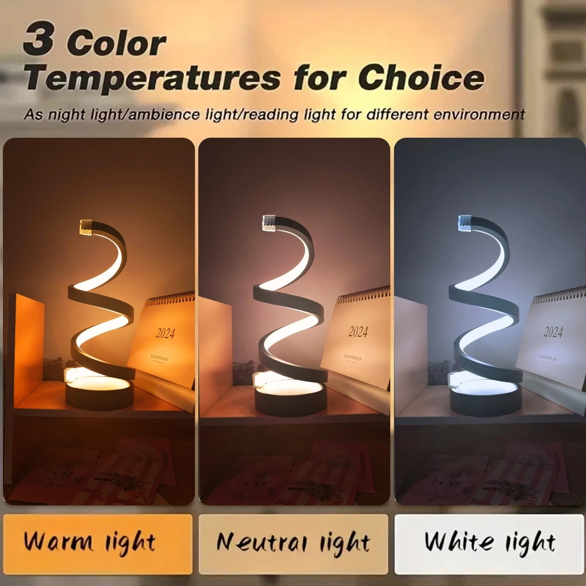 Spiral table lamp, modern creative design, suitable for home decoration, suitable for dining room, living room, bedroom.