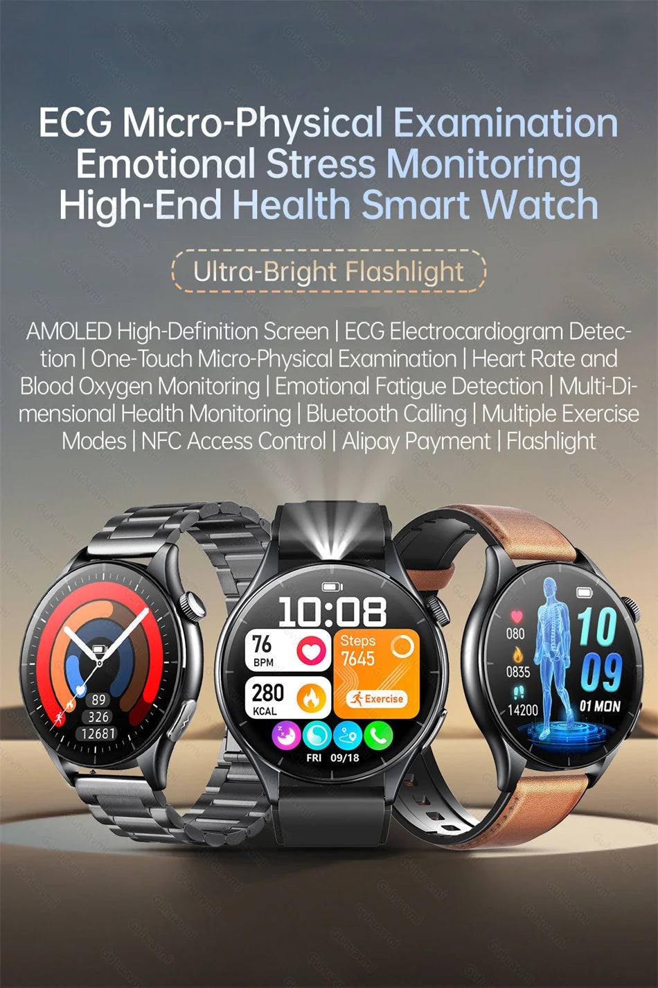 2026 New Smart Watch ECG+PPG Health Monitoring Blood Pressure Uric Acid Fitness Tracker Clock Sport Call Smartwatch Customizable Dial